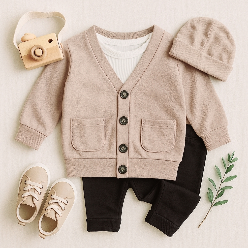 Little Bipsy Taupe Cardigan 2T-3T Neutral Coastal Inspired Knit Button Sweater